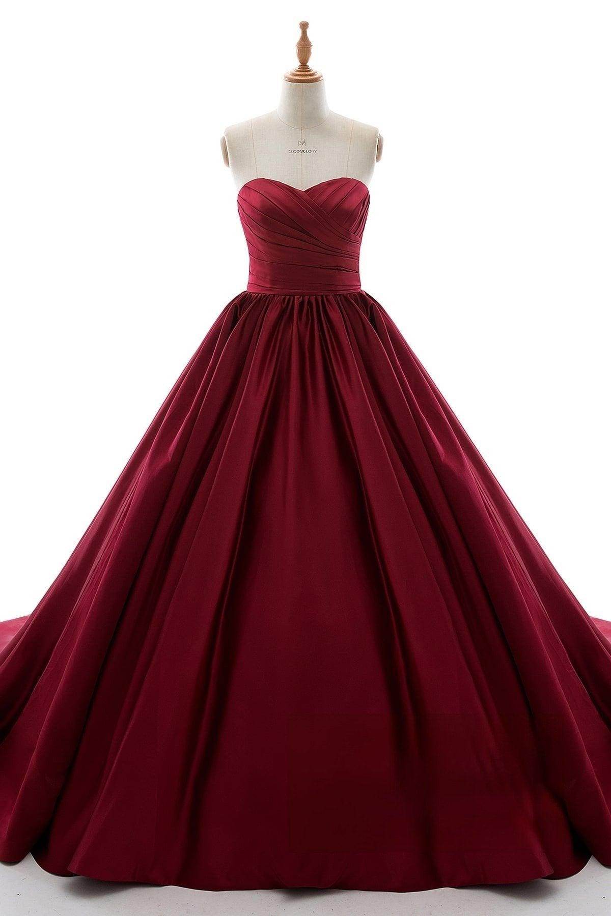 A-Line Court Train Satin Gothic Wedding Dress B14TB0040 - COCOMELODY